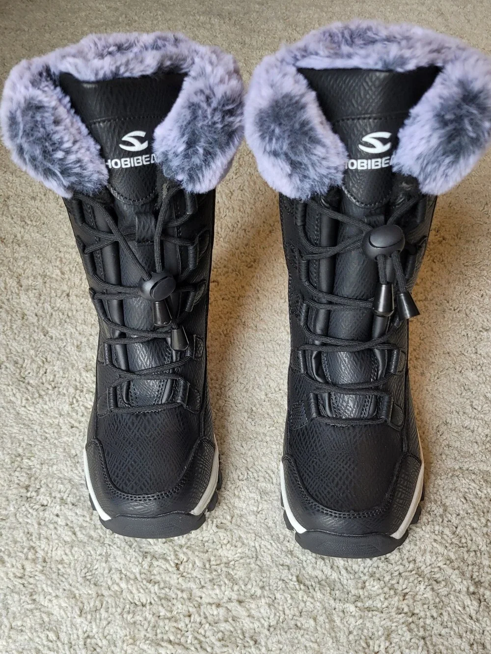 Pioneer Trail Snow  Boots From Hobibear black With Ice Blue Faux Fur  5 1/2
